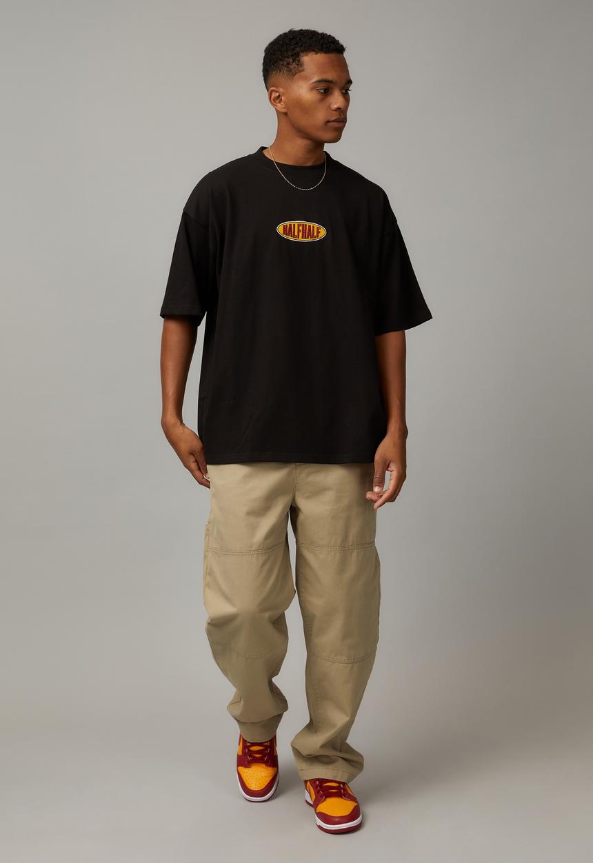 Factorie - Heavy weight box fit graphic T-shirt - black/half half