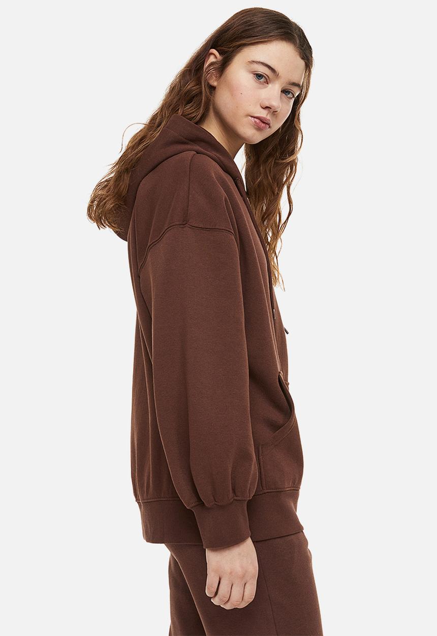 H&M - Oversized zip-through hoodie - dark brown 