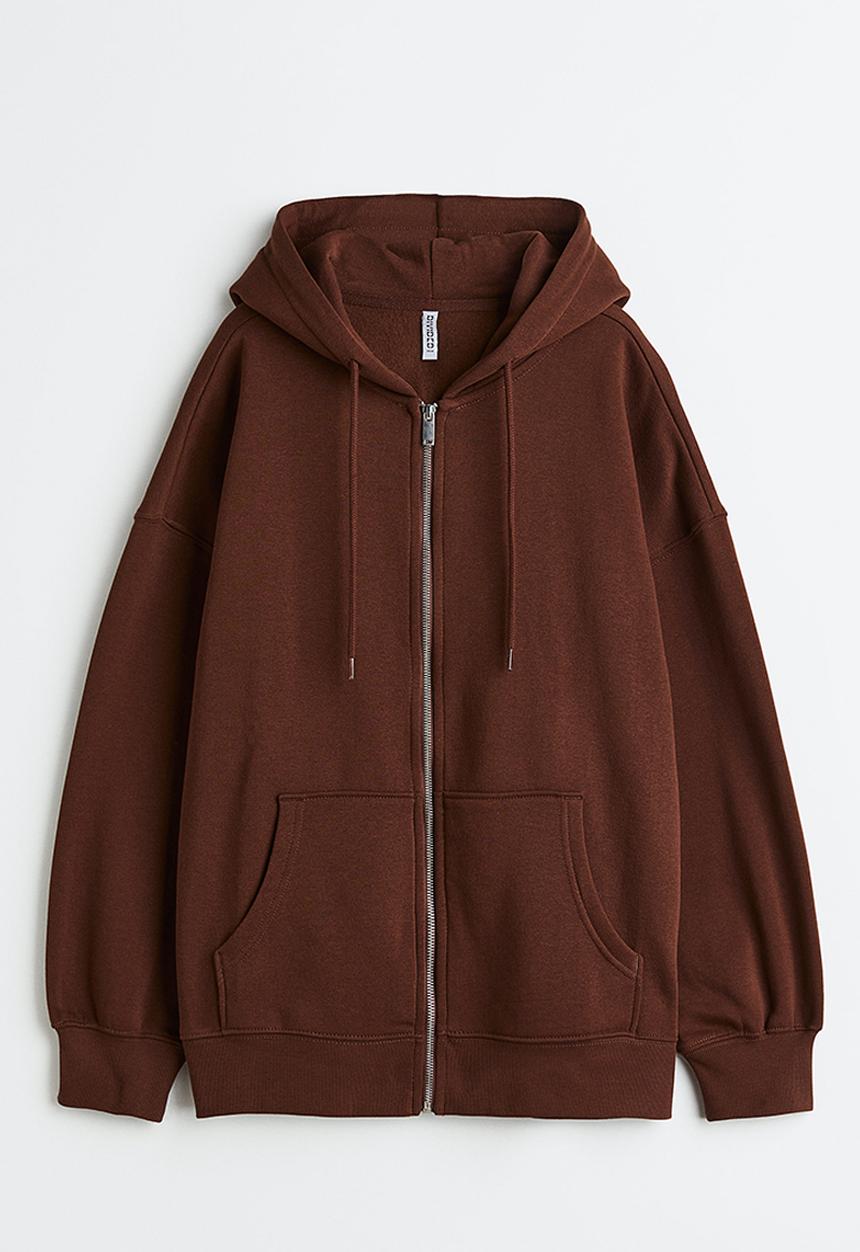 H&M - Oversized zip-through hoodie - dark brown 