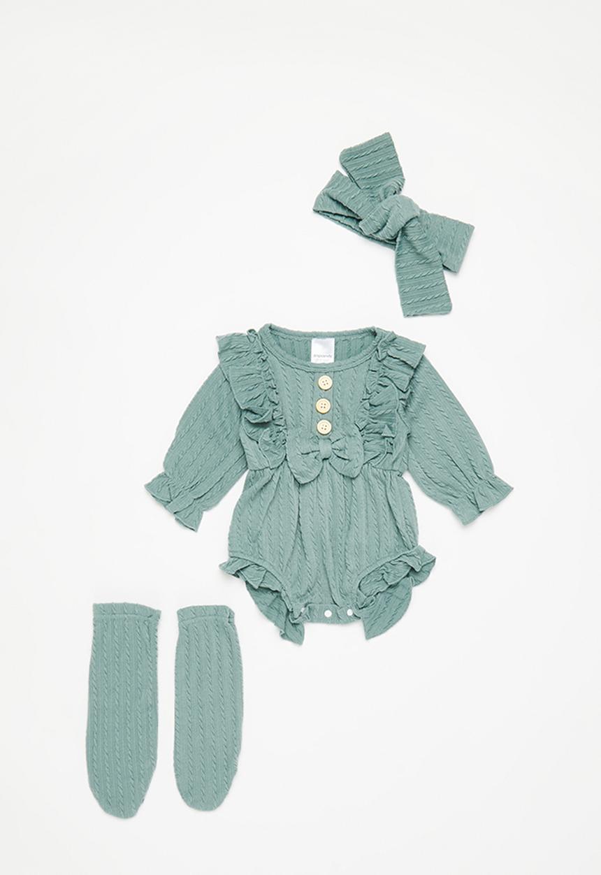 Pop Candy - Girls ruffle romper with headband - sage