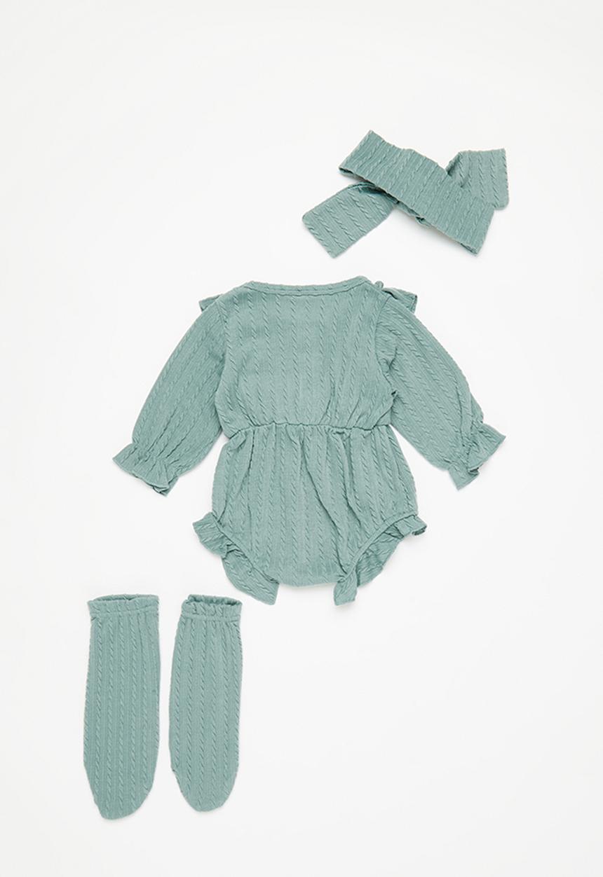 Pop Candy - Girls ruffle romper with headband - sage