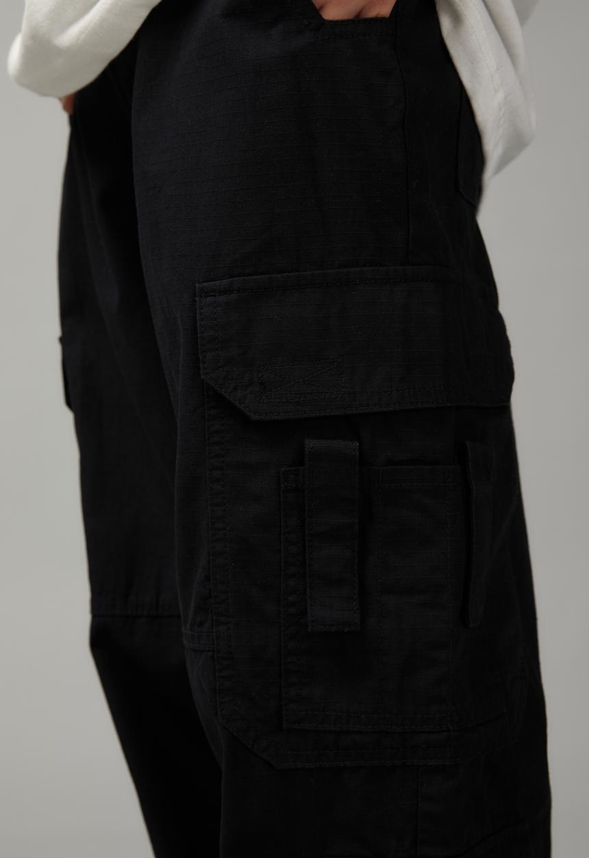 Factorie - Baggy rip stop cargo pant - black