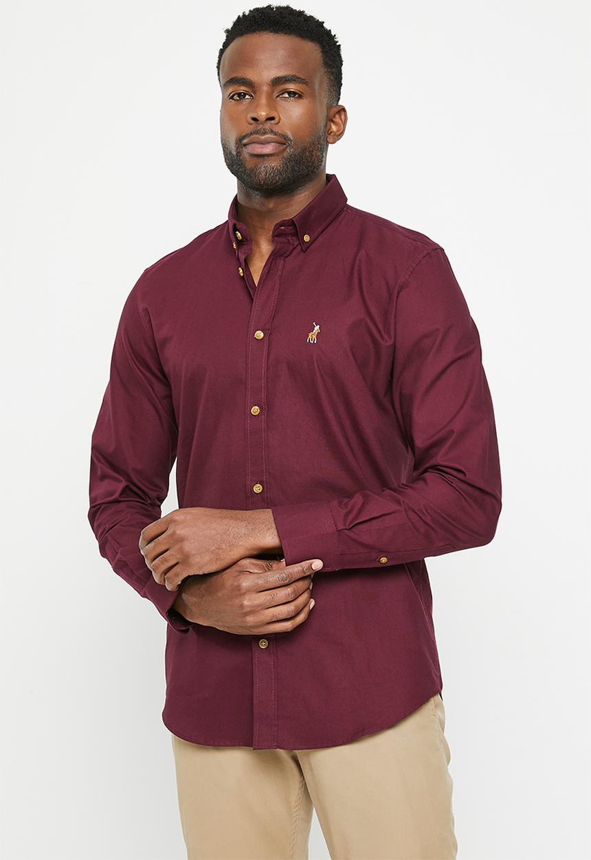 POLO - Mens oxford long sleeve shirt - burgundy 