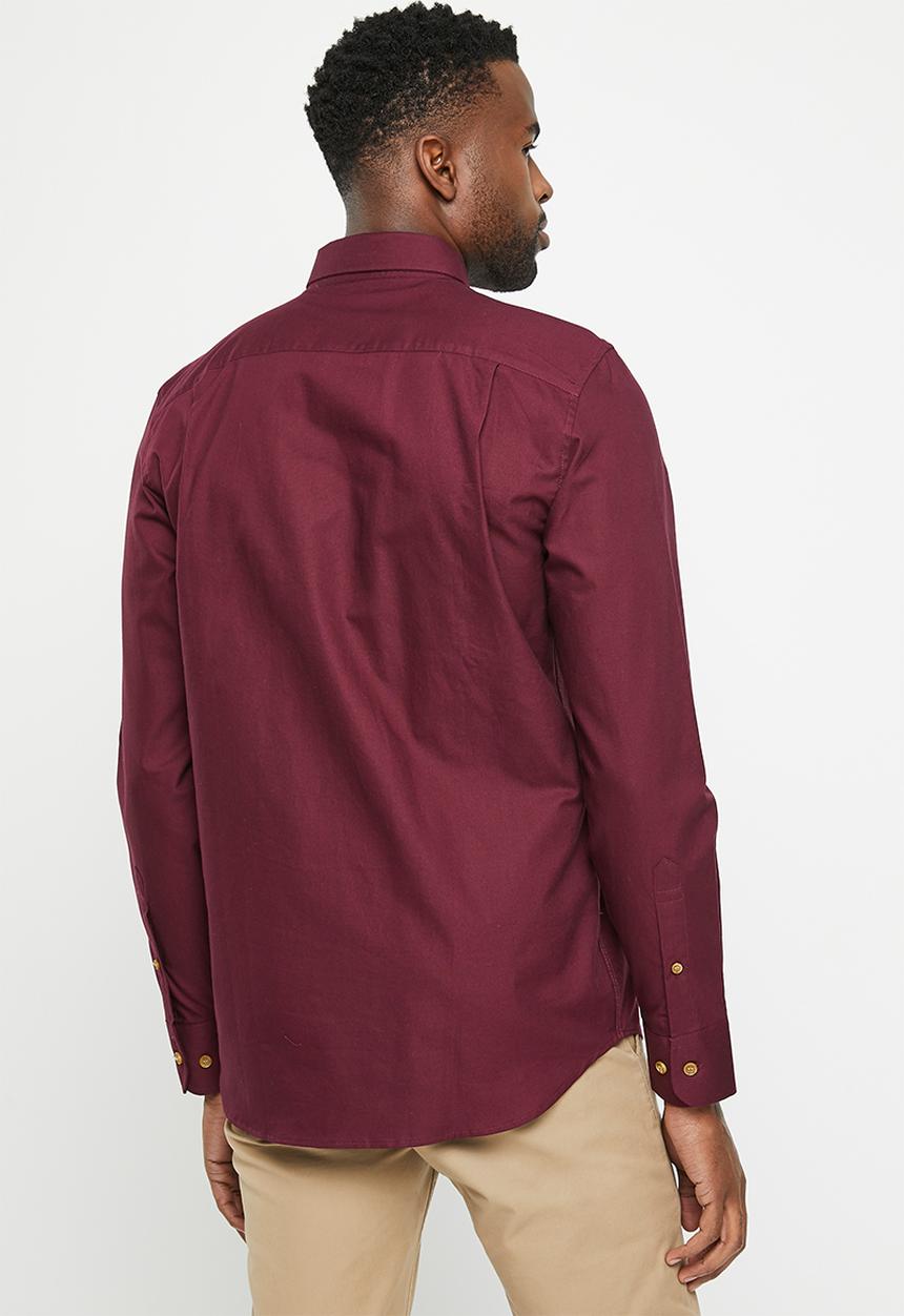 POLO - Mens oxford long sleeve shirt - burgundy 