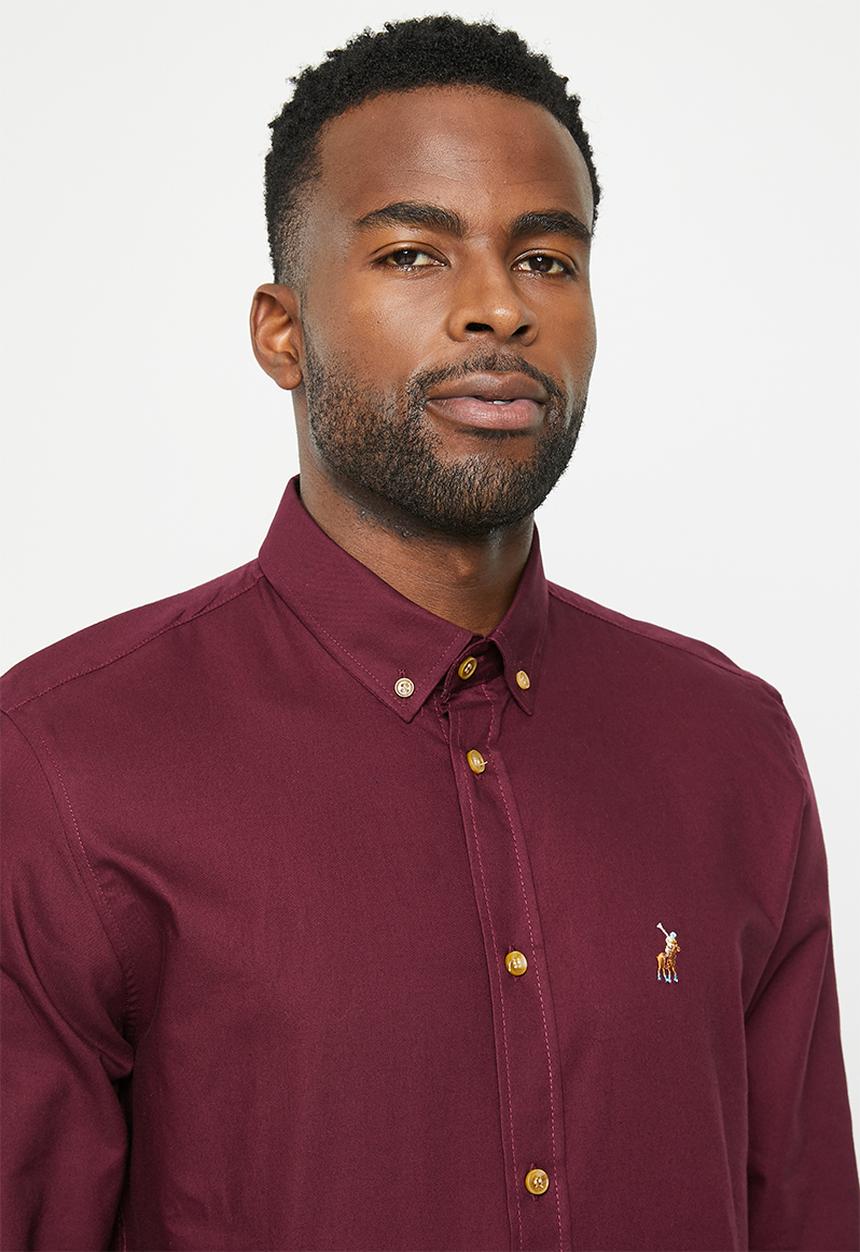 POLO - Mens oxford long sleeve shirt - burgundy 
