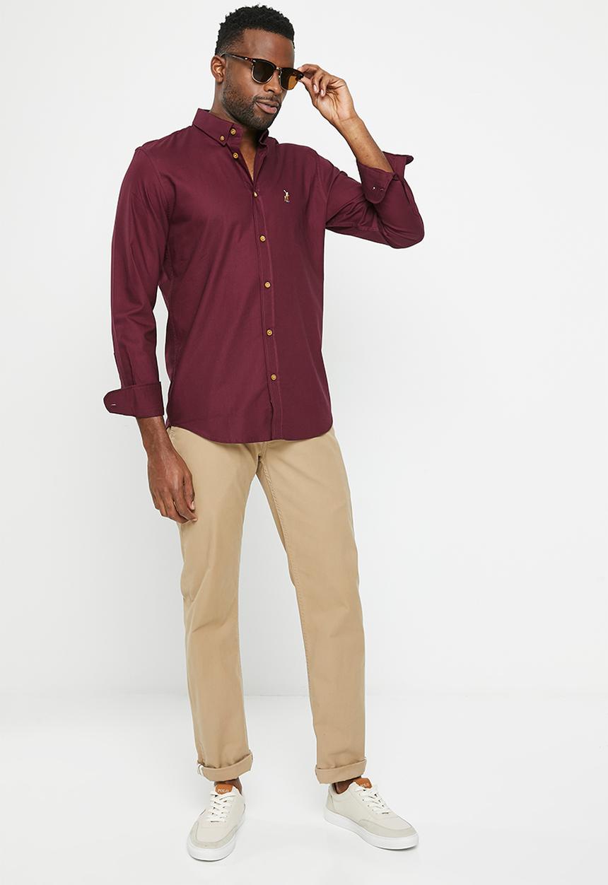 POLO - Mens oxford long sleeve shirt - burgundy 