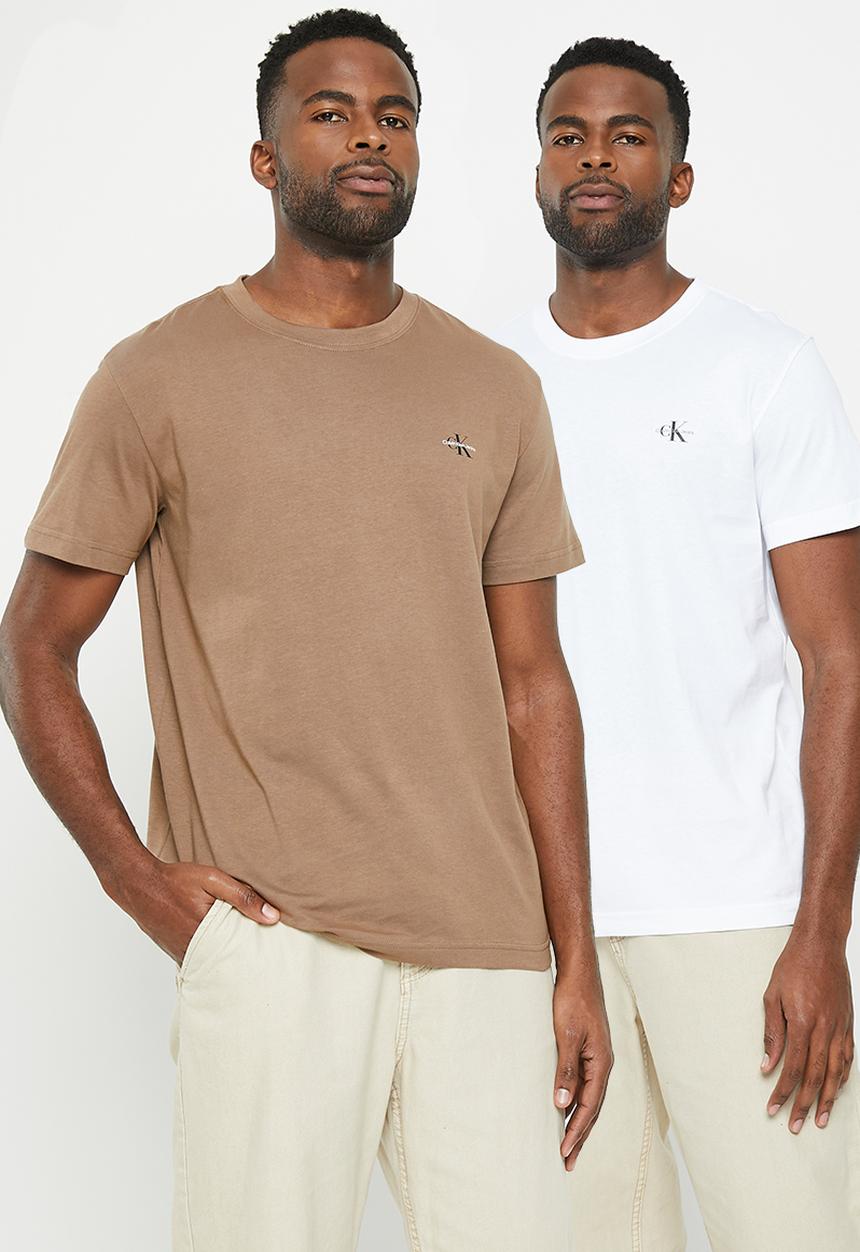Calvin Klein - 2 Pack monologo T-shirt - warm toffee & bright white