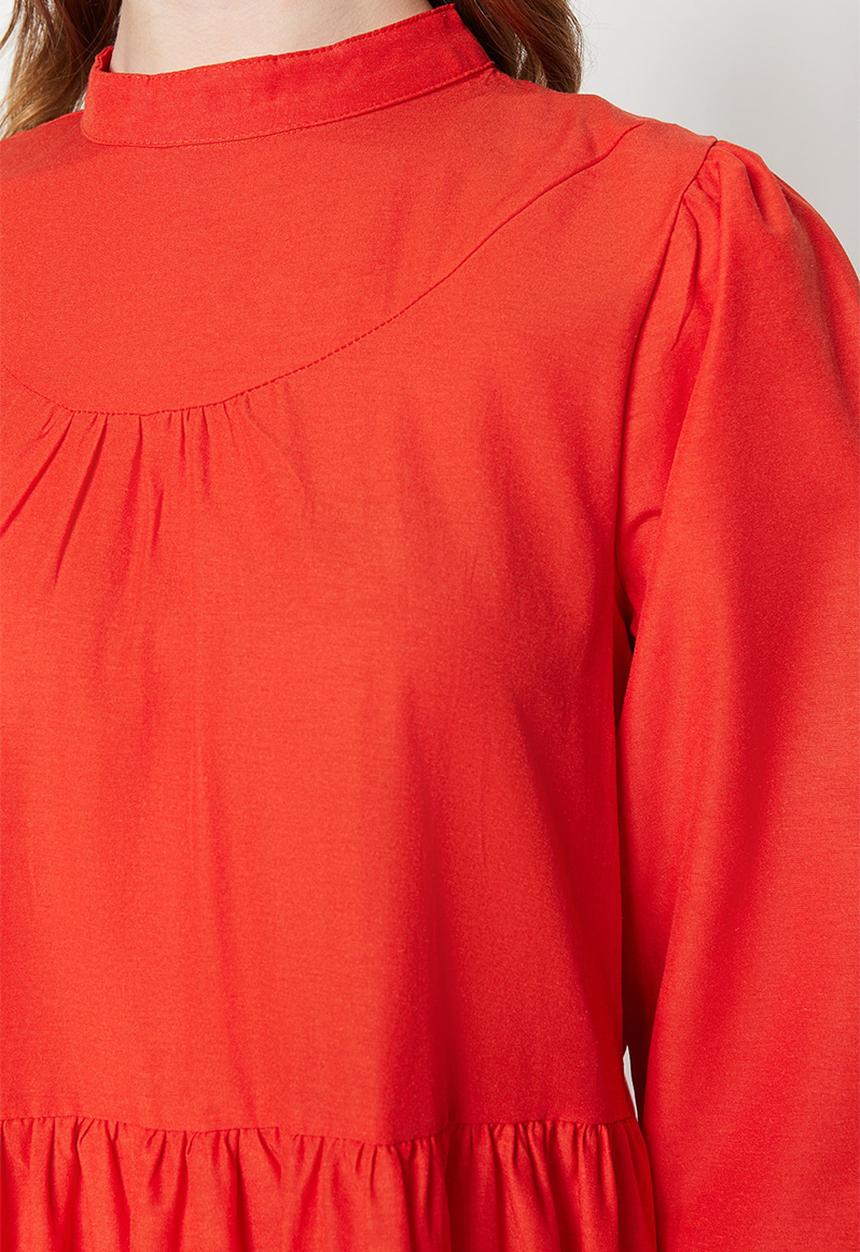 Trendyol - Modest high neck detail tiered dress - vermilion