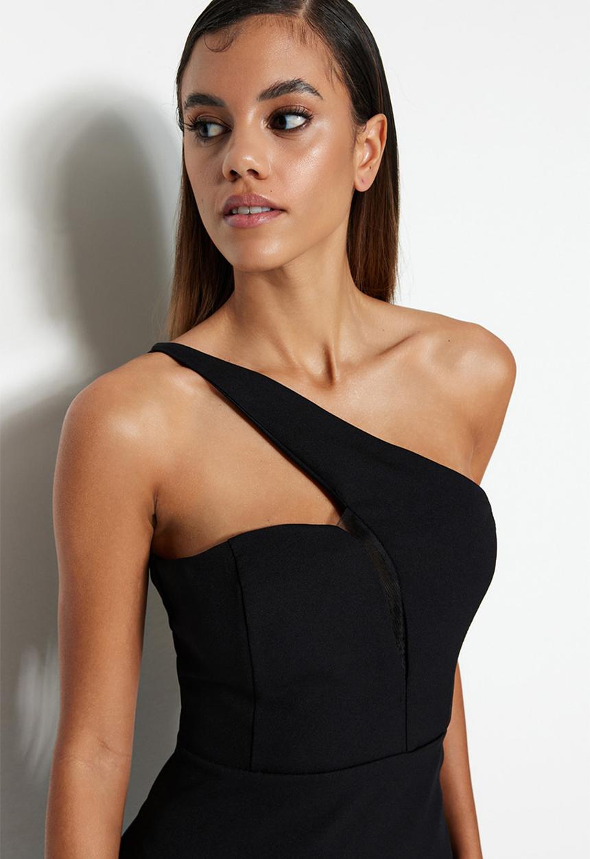 Trendyol - Asymetrical one shoulder maxi dress - black