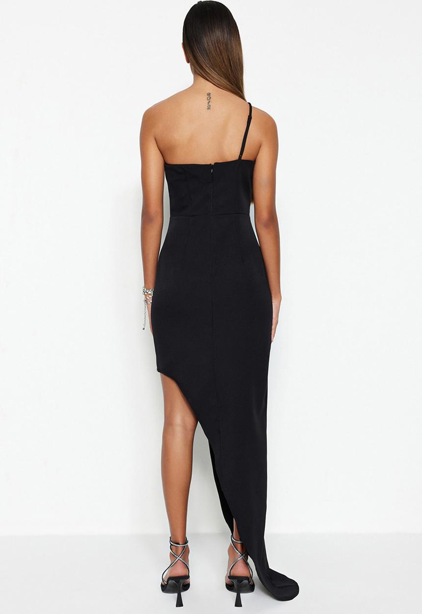 Trendyol - Asymetrical one shoulder maxi dress - black