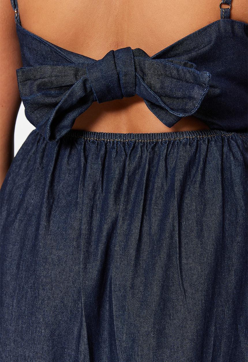 Trendyol - Plus tie back denim dress - dark blue