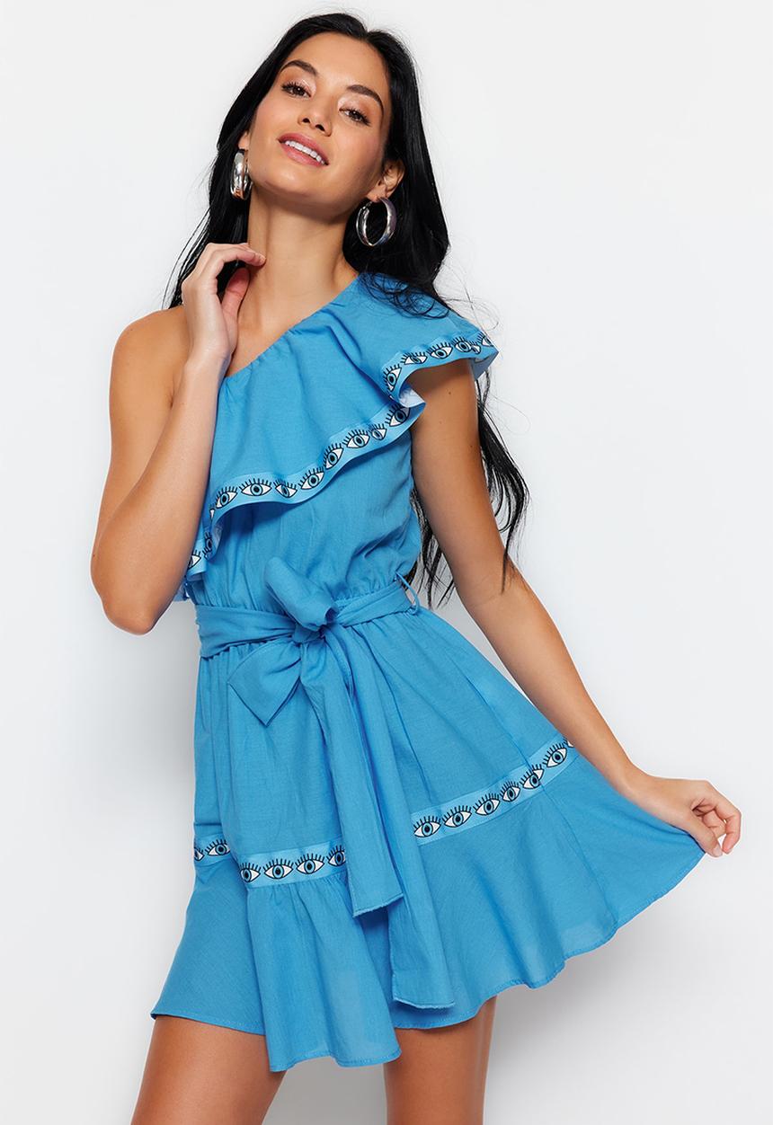 Trendyol - Ruffle one shoulder dress - blue