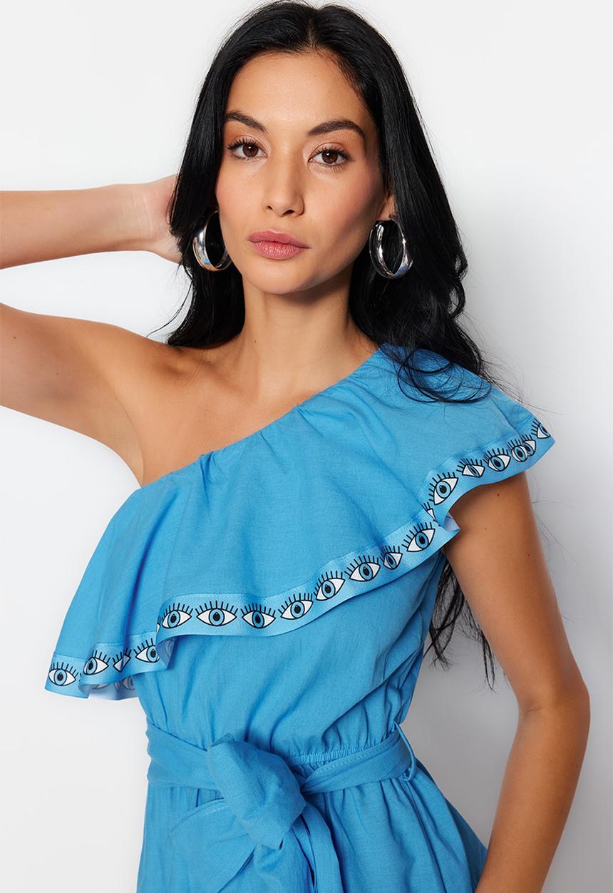 Trendyol - Ruffle one shoulder dress - blue