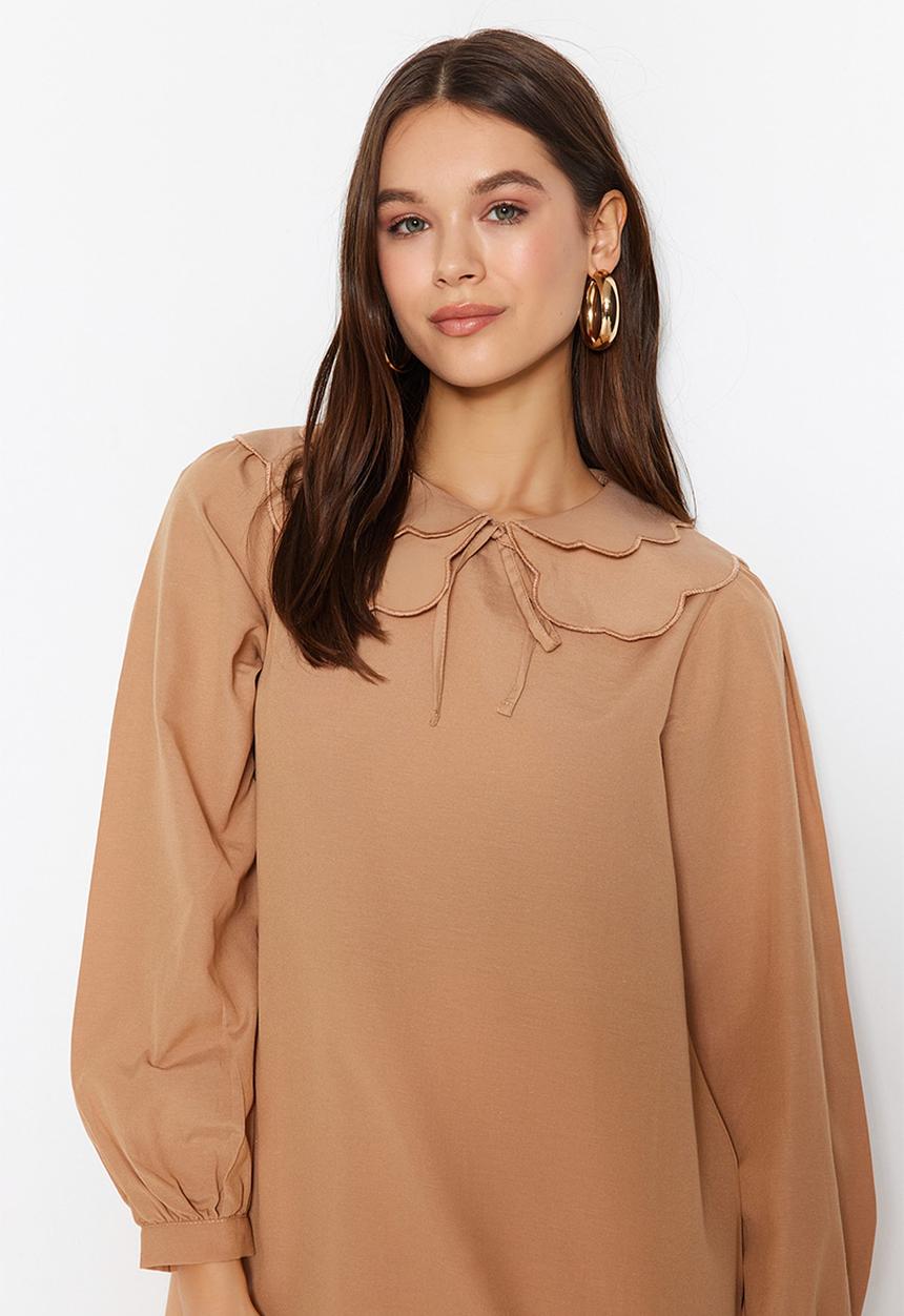 Trendyol - Peter pan collar tunic top - stone