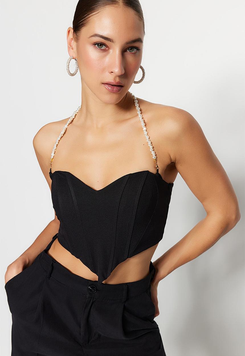 Trendyol - Jewel crop corset top - black