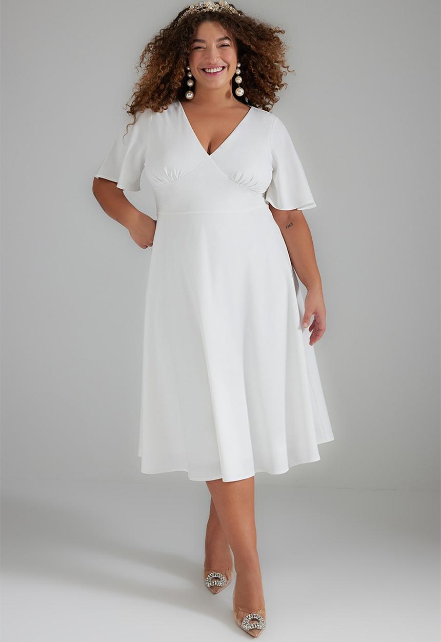 Trendyol - Plus bell sleeve a-line dress - white
