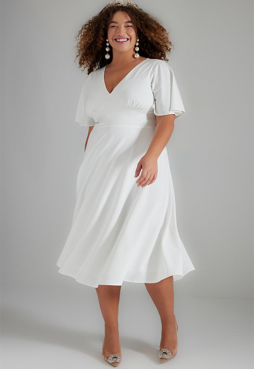 Trendyol - Plus bell sleeve a-line dress - white