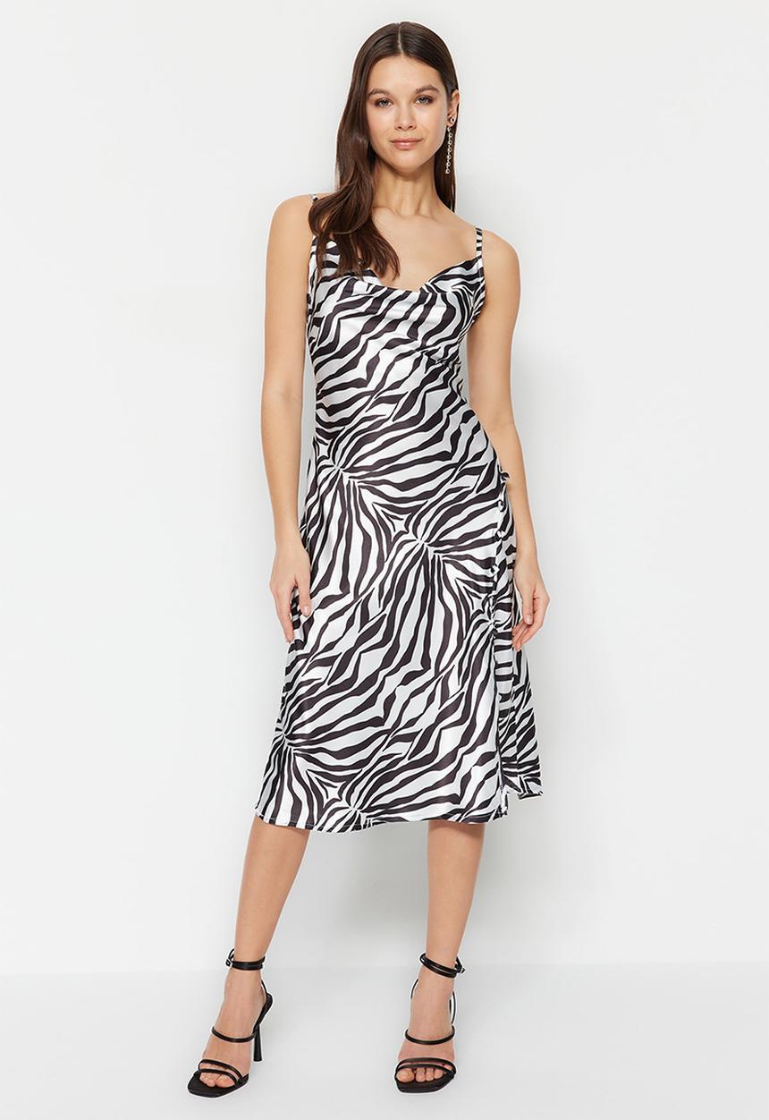 Trendyol - Zebra cowl neck midi dress - black