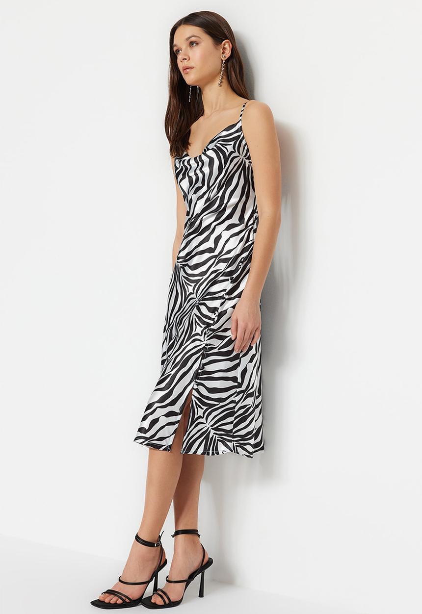 Trendyol - Zebra cowl neck midi dress - black