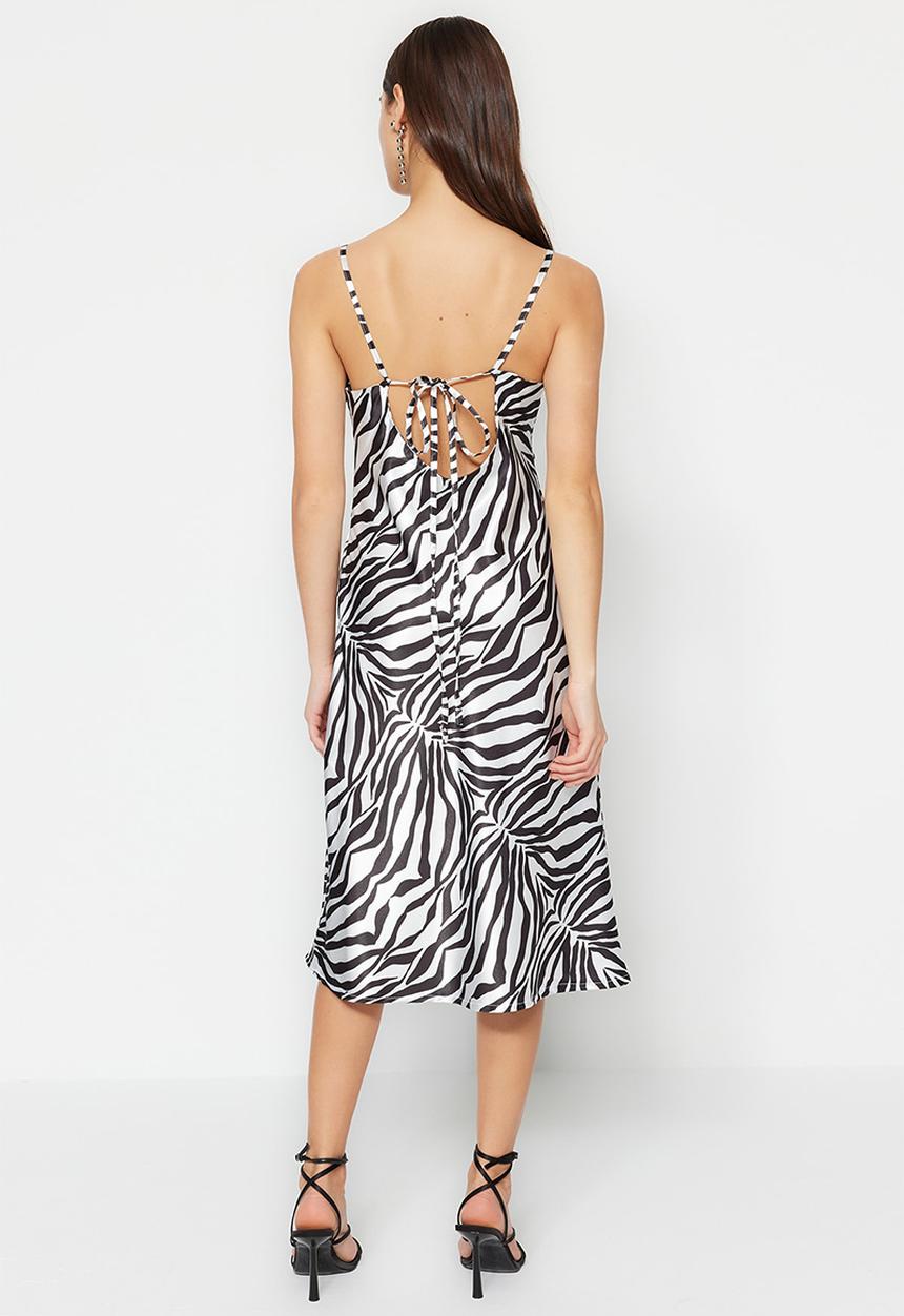 Trendyol - Zebra cowl neck midi dress - black