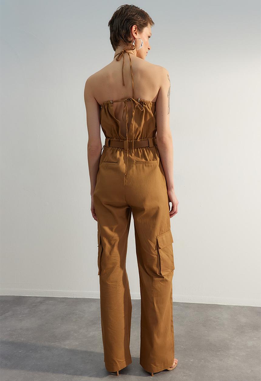 Trendyol - Strappy long jumpsuit - camel