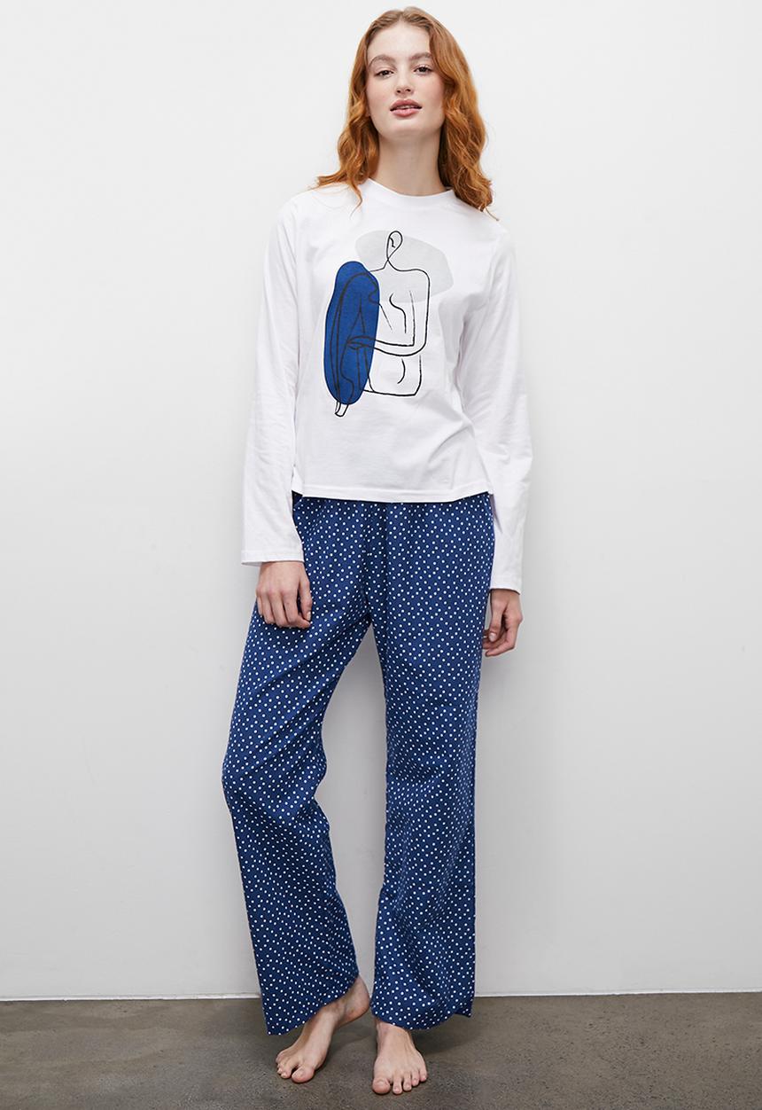 Superbalist - Ls top & flannel pants set -  msr navy spot