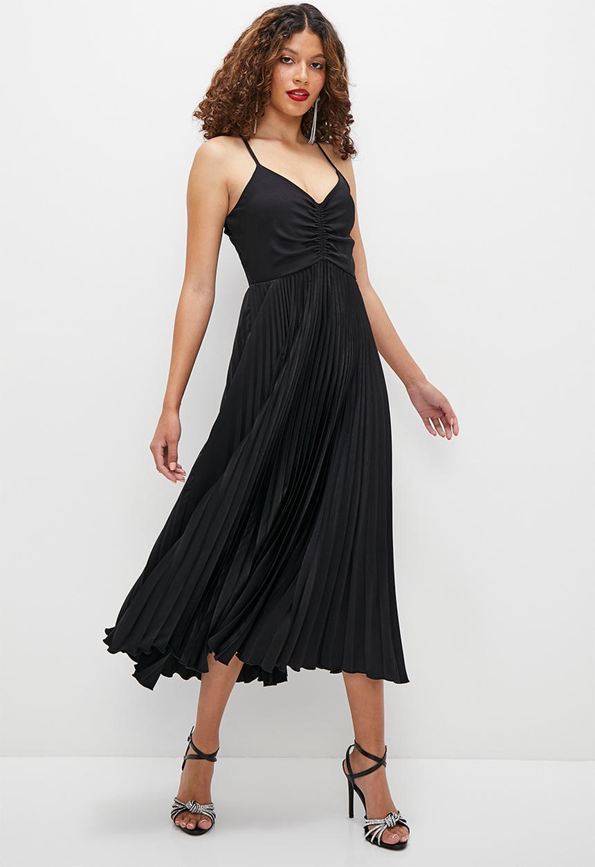 edit - Cami pleated fit and flare midi dress - black