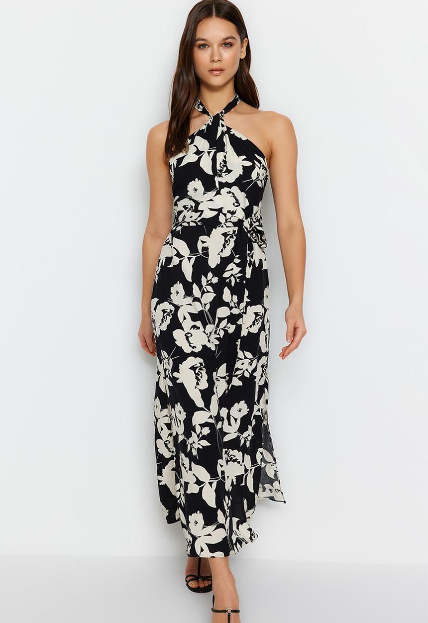 Trendyol - Open back halter neck dress - black