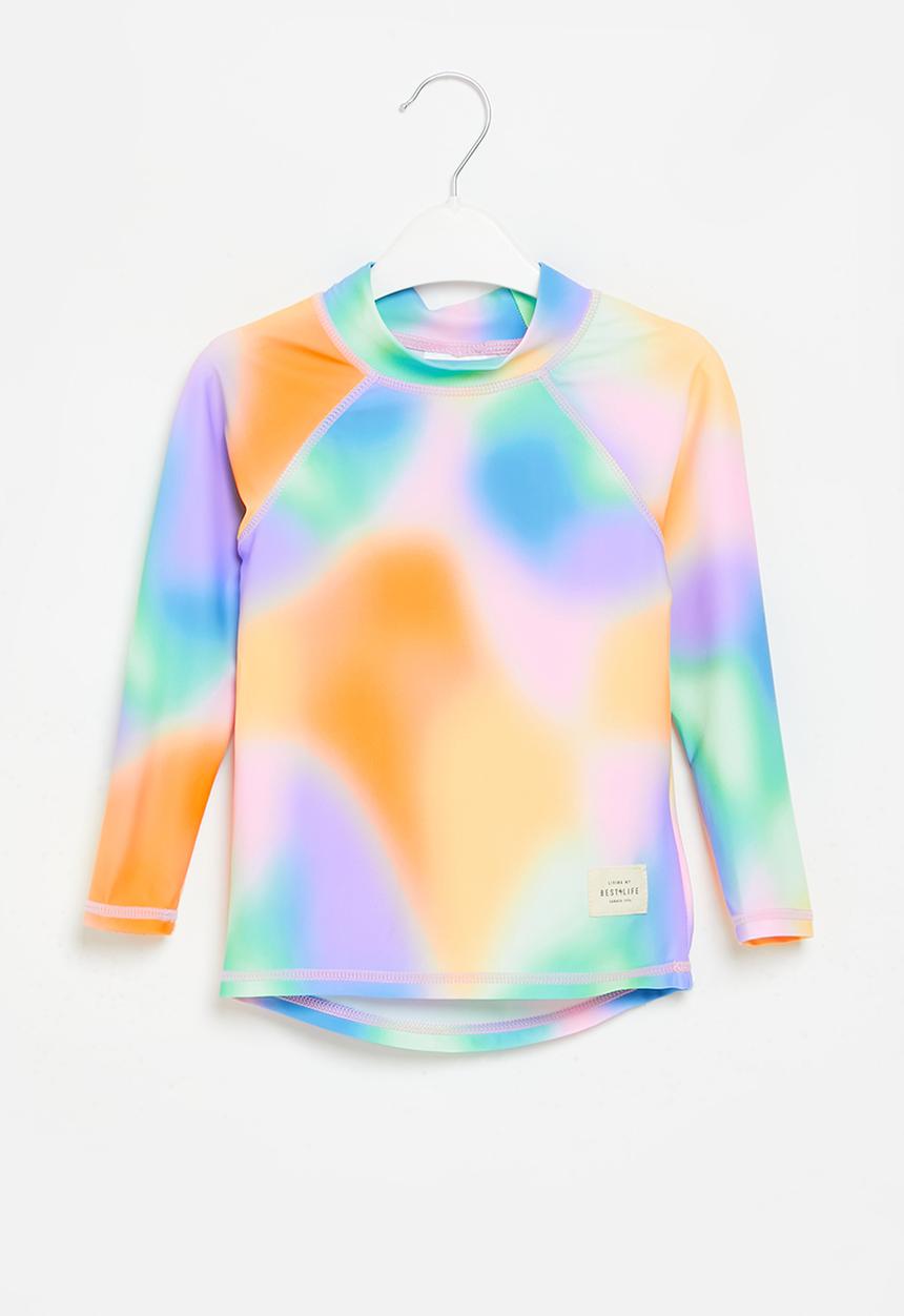 Cotton On - Flynn long sleeve raglan rash vest- rainbow / digi dye