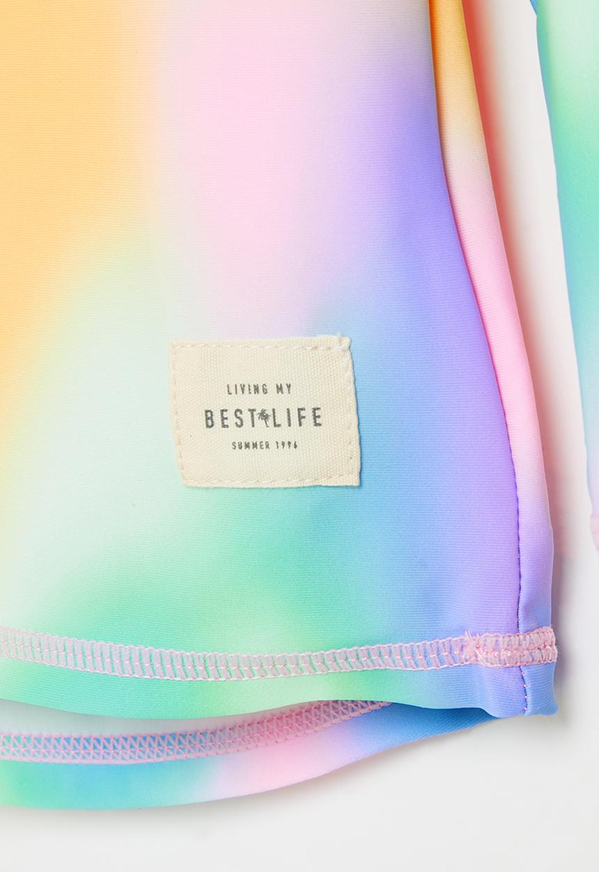 Cotton On - Flynn long sleeve raglan rash vest- rainbow / digi dye