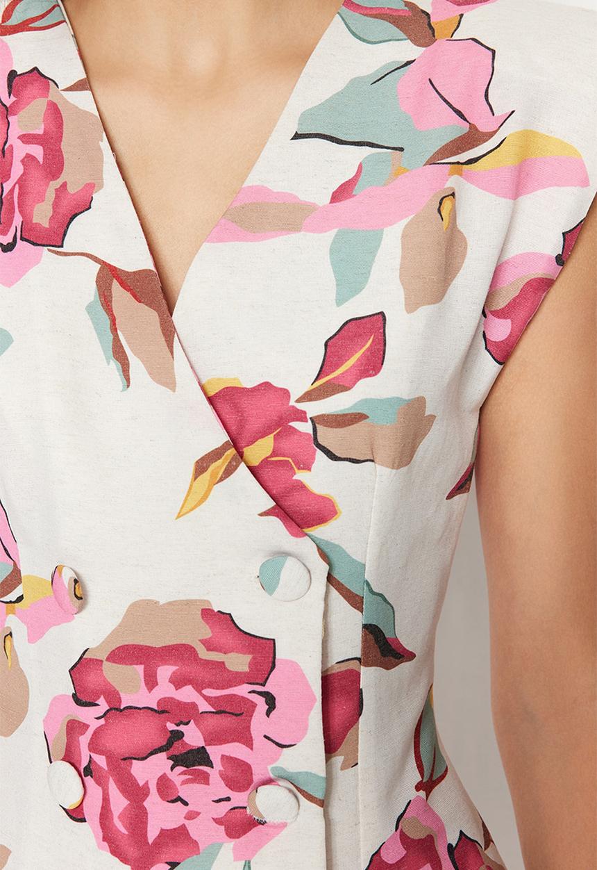 Trendyol - Floral print sleeveless blazer dress - ecru