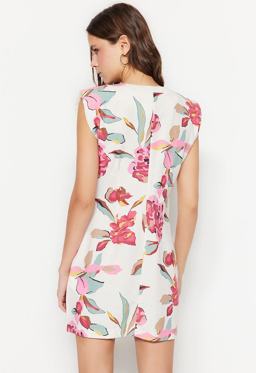 Trendyol - Floral print sleeveless blazer dress - ecru