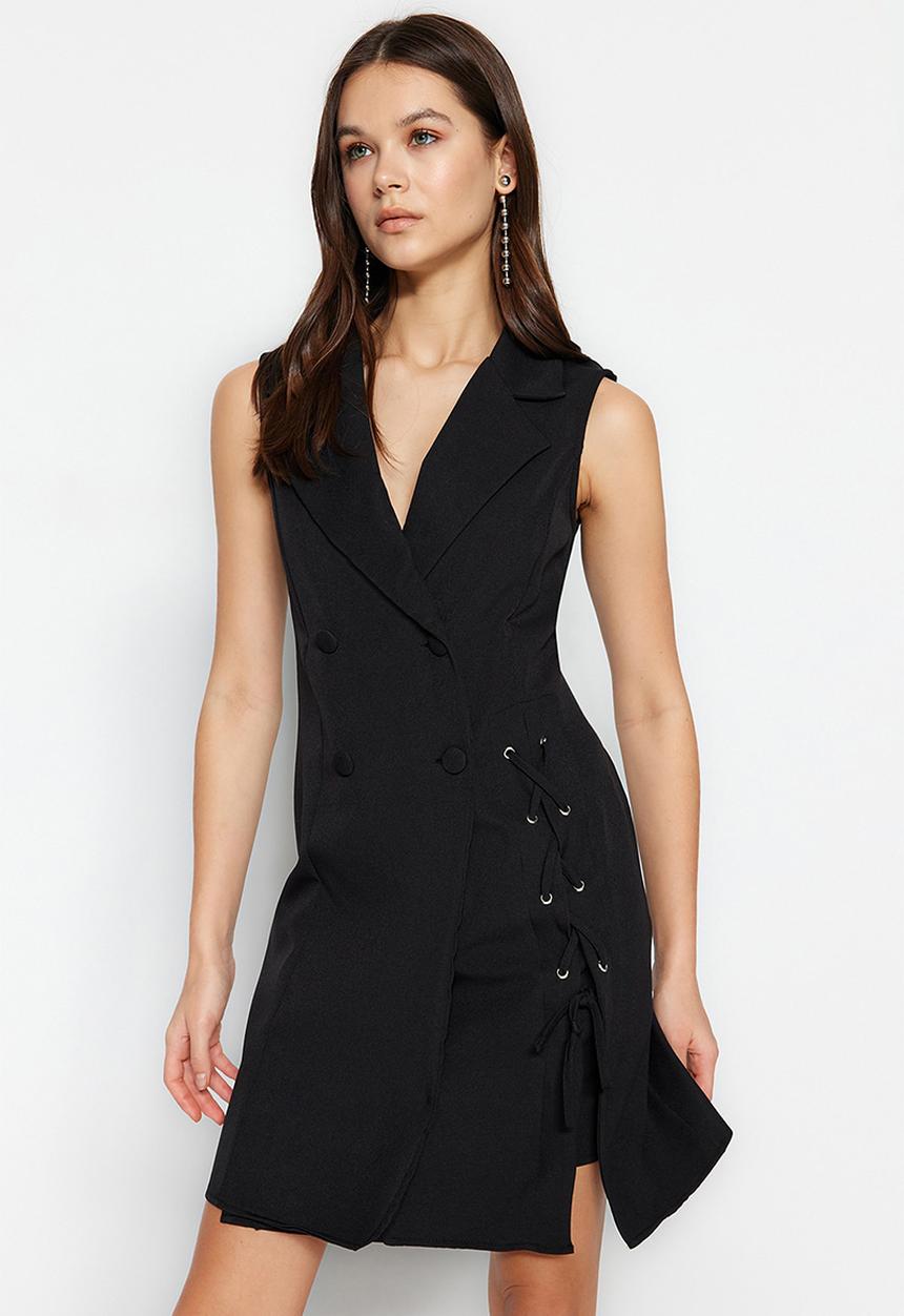 Trendyol - Sleeveless blazer style dress - black