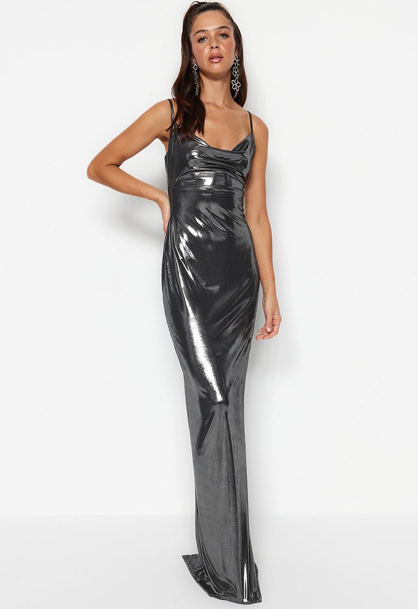 Trendyol - Liquid cowl neck maxi dress - silver
