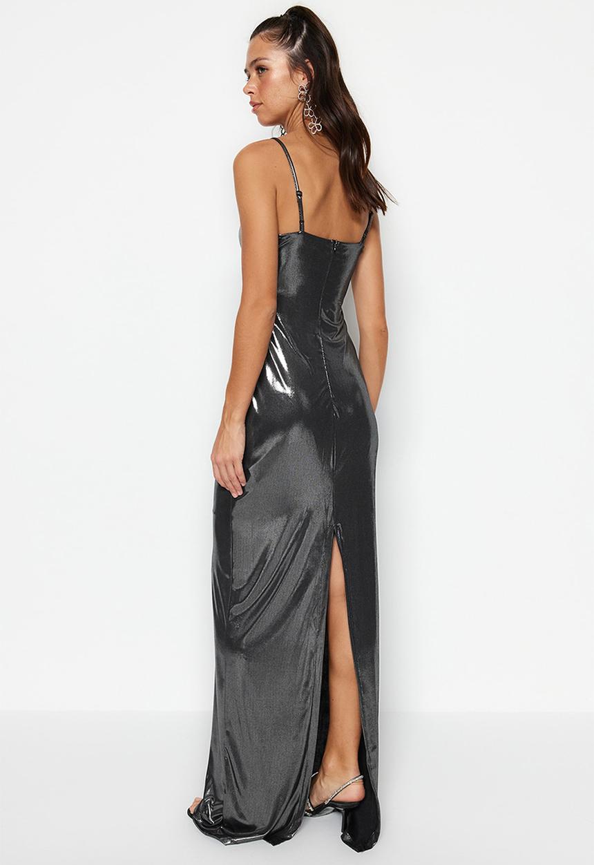Trendyol - Liquid cowl neck maxi dress - silver
