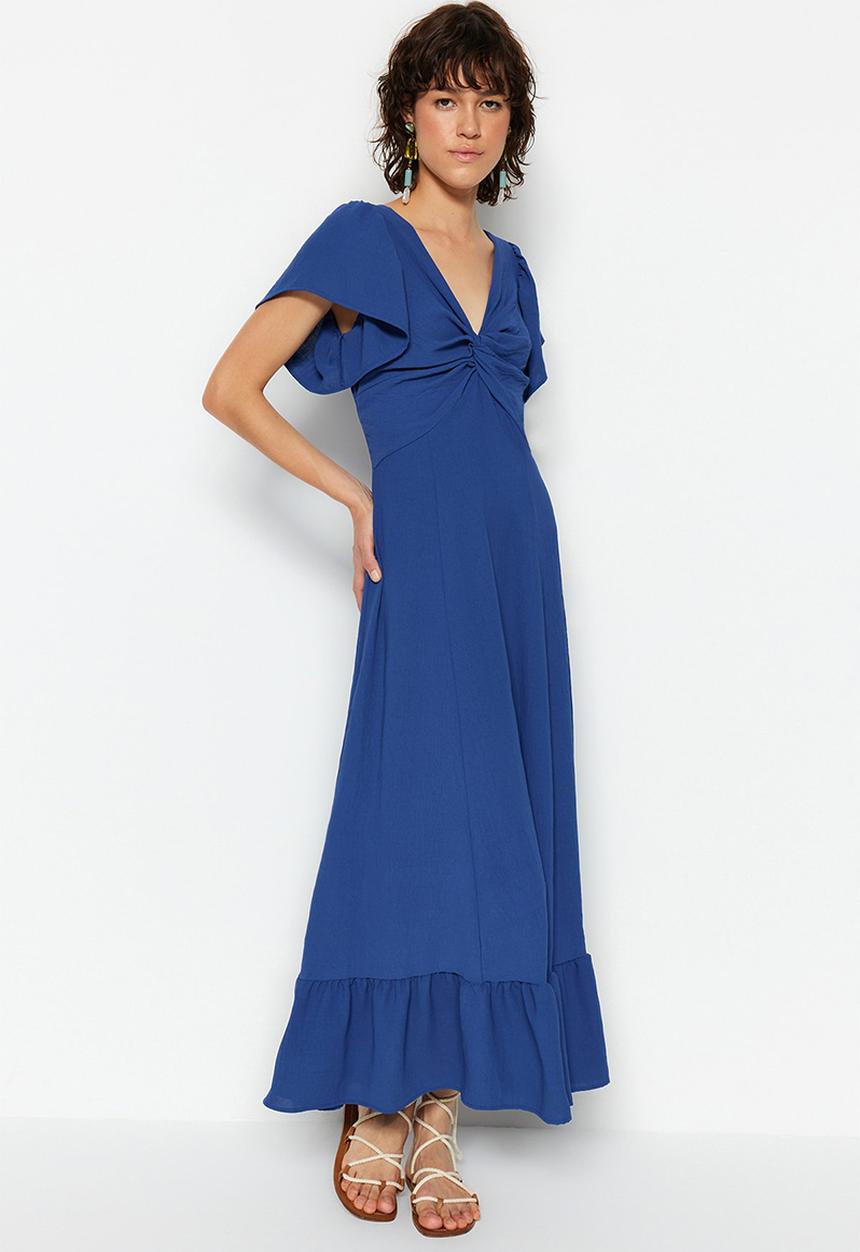 Trendyol - Short bell sleeve a-line maxi dress - indigo