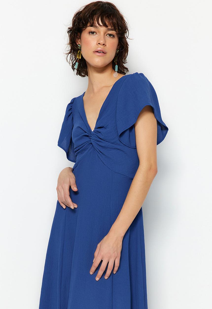 Trendyol - Short bell sleeve a-line maxi dress - indigo