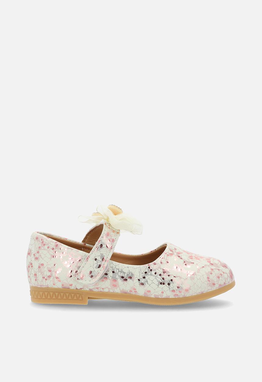Pop Candy - Girls bowknot ankle strap - rose gold & white