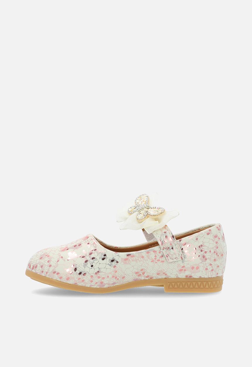 Pop Candy - Girls bowknot ankle strap - rose gold & white