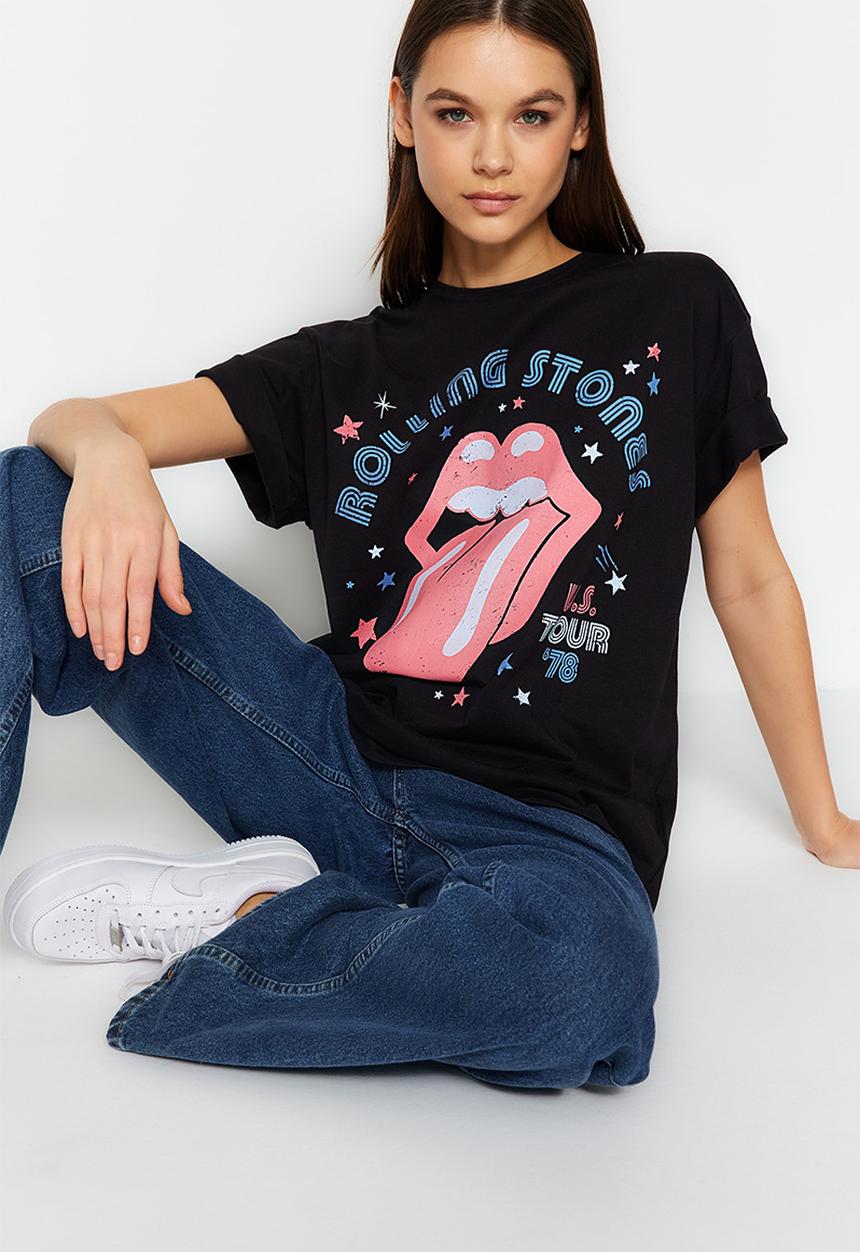 Trendyol - Rolling stones boyfriend t-shirt - black