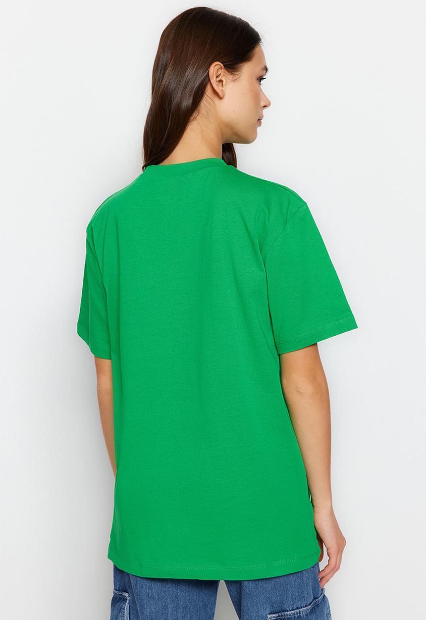 Trendyol - Slogan boyfriend t-shirt - green