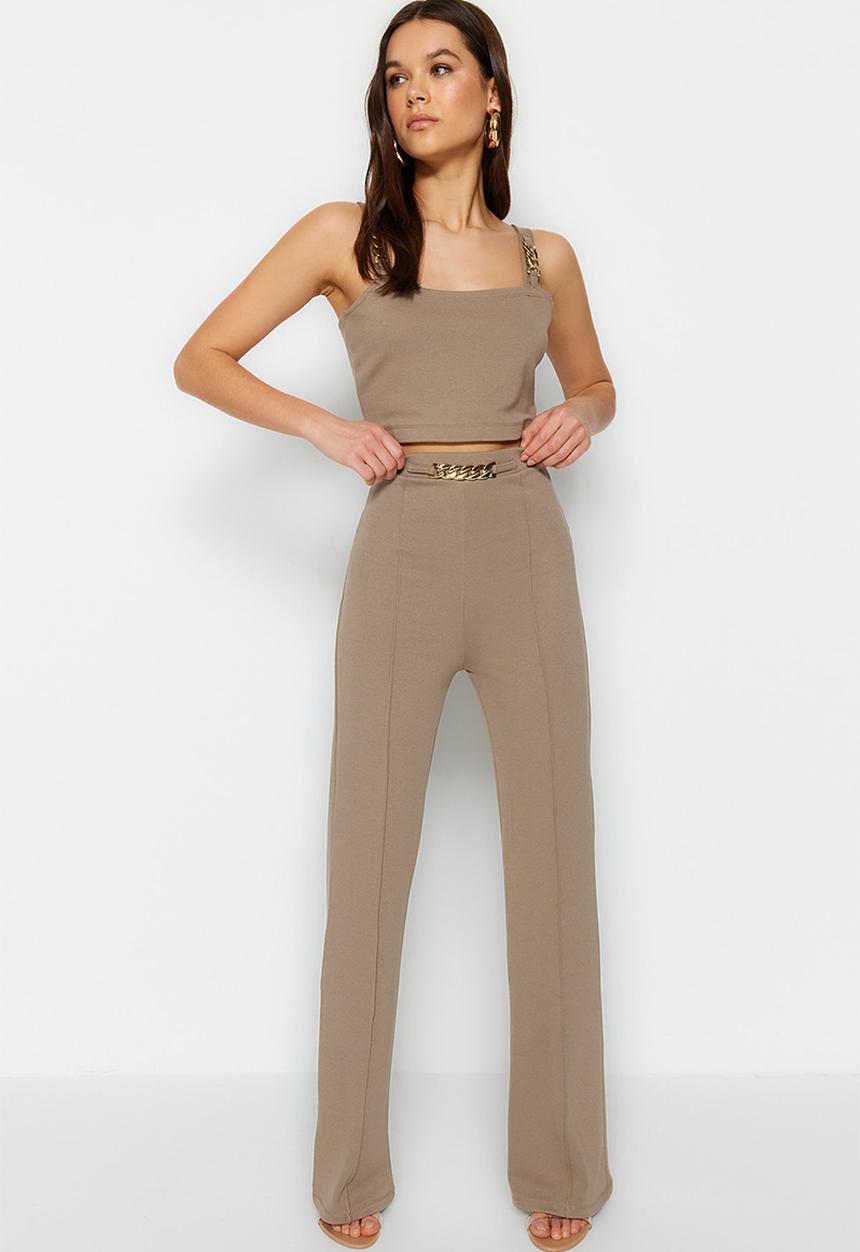 Trendyol - Chain detail straight leg trousers - mink