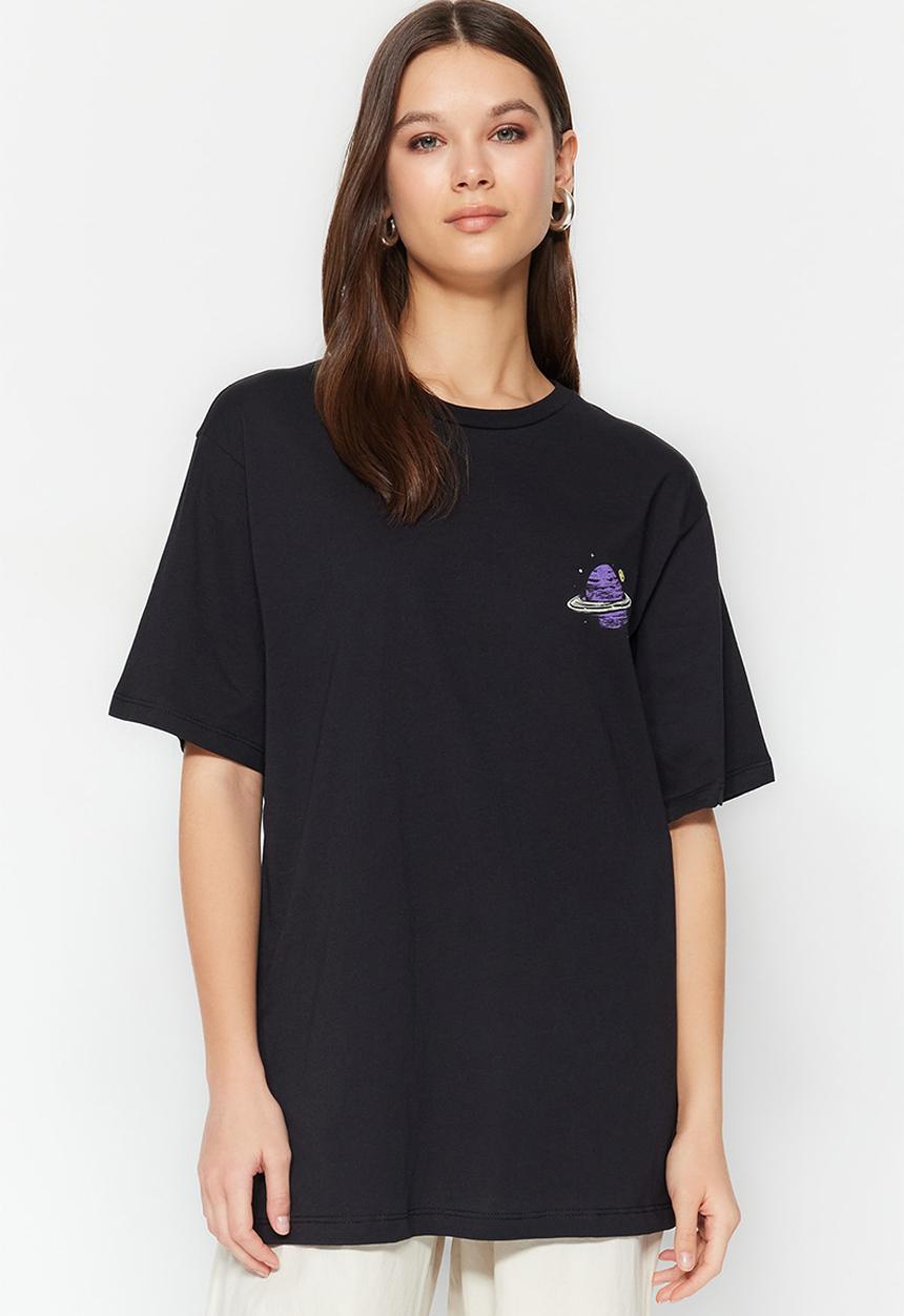 Trendyol - Basic boyfriend graphic t-shirt - black