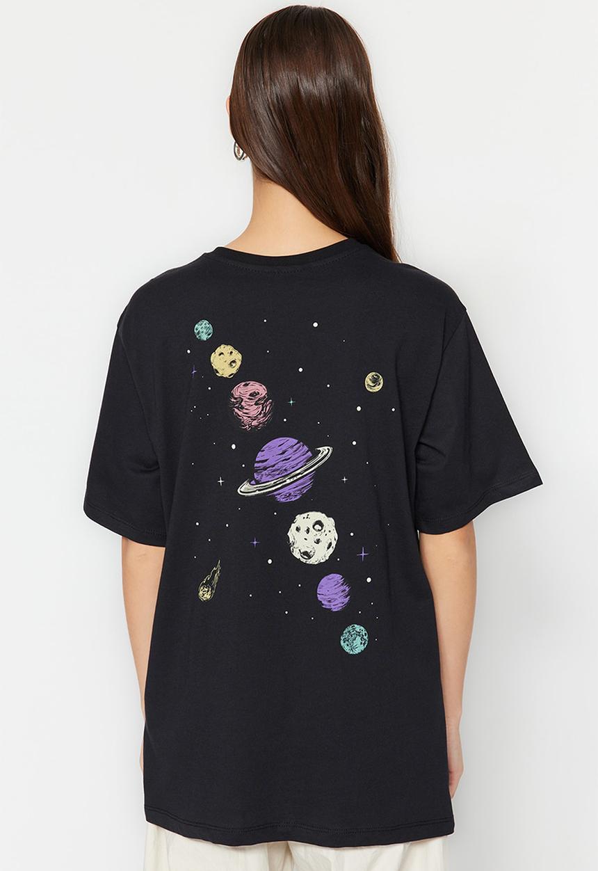 Trendyol - Basic boyfriend graphic t-shirt - black