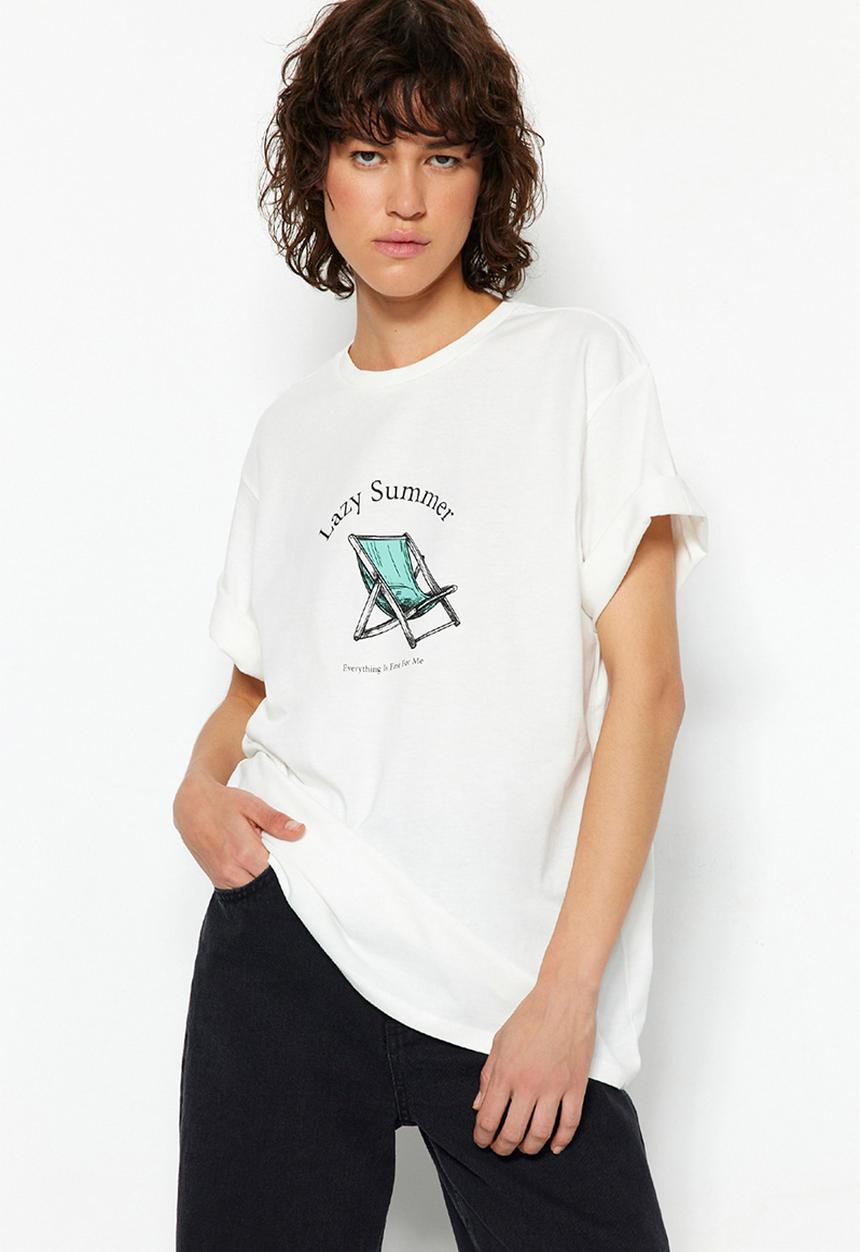 Trendyol - Lazy summer slogan t-shirt - white