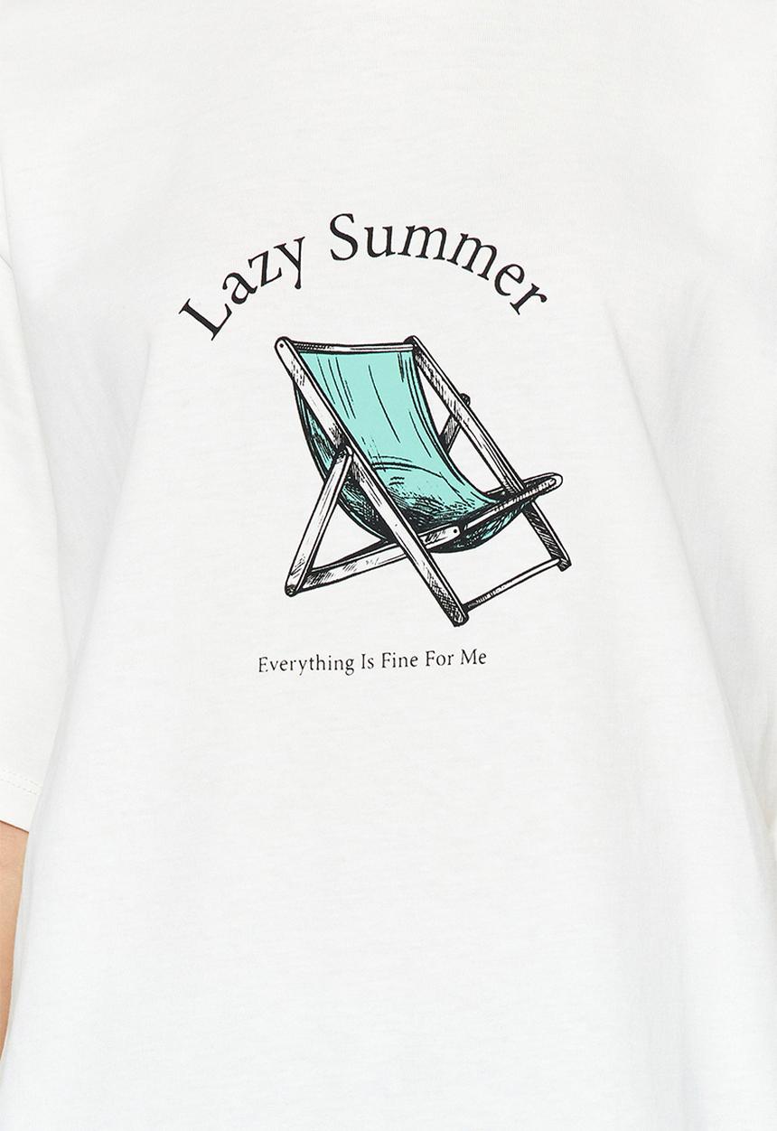 Trendyol - Lazy summer slogan t-shirt - white