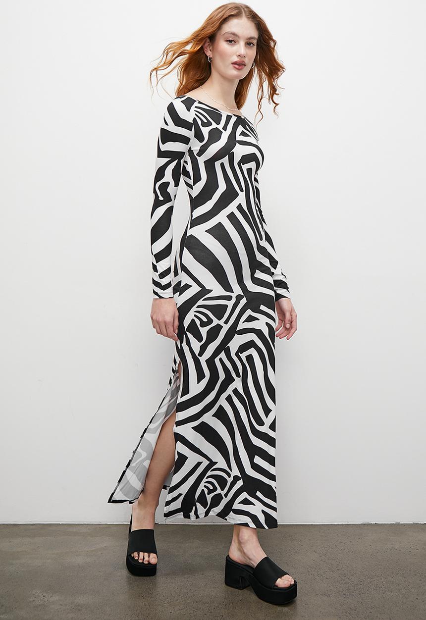 Superbalist - Open back column dress - zebra geo
