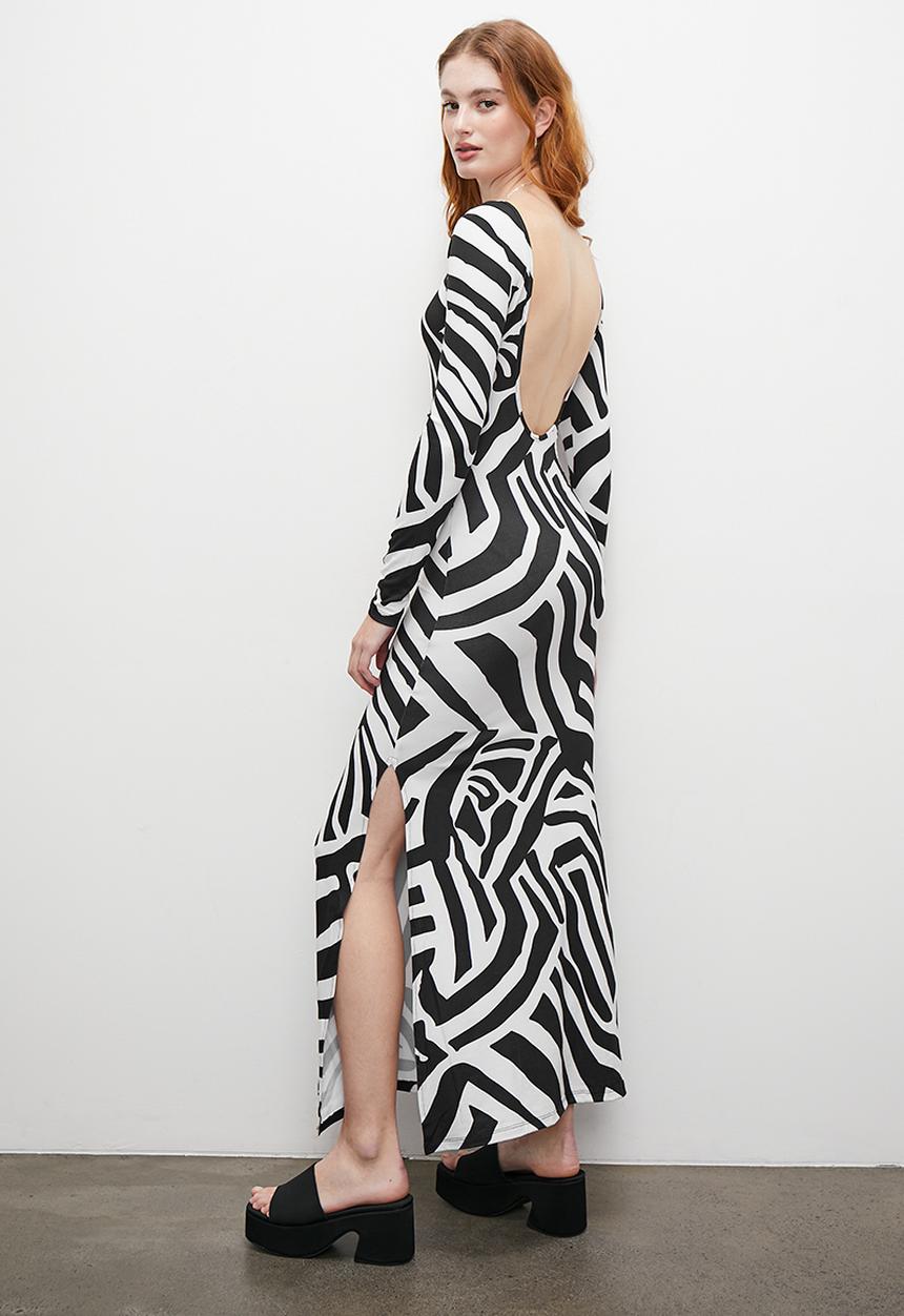 Superbalist - Open back column dress - zebra geo