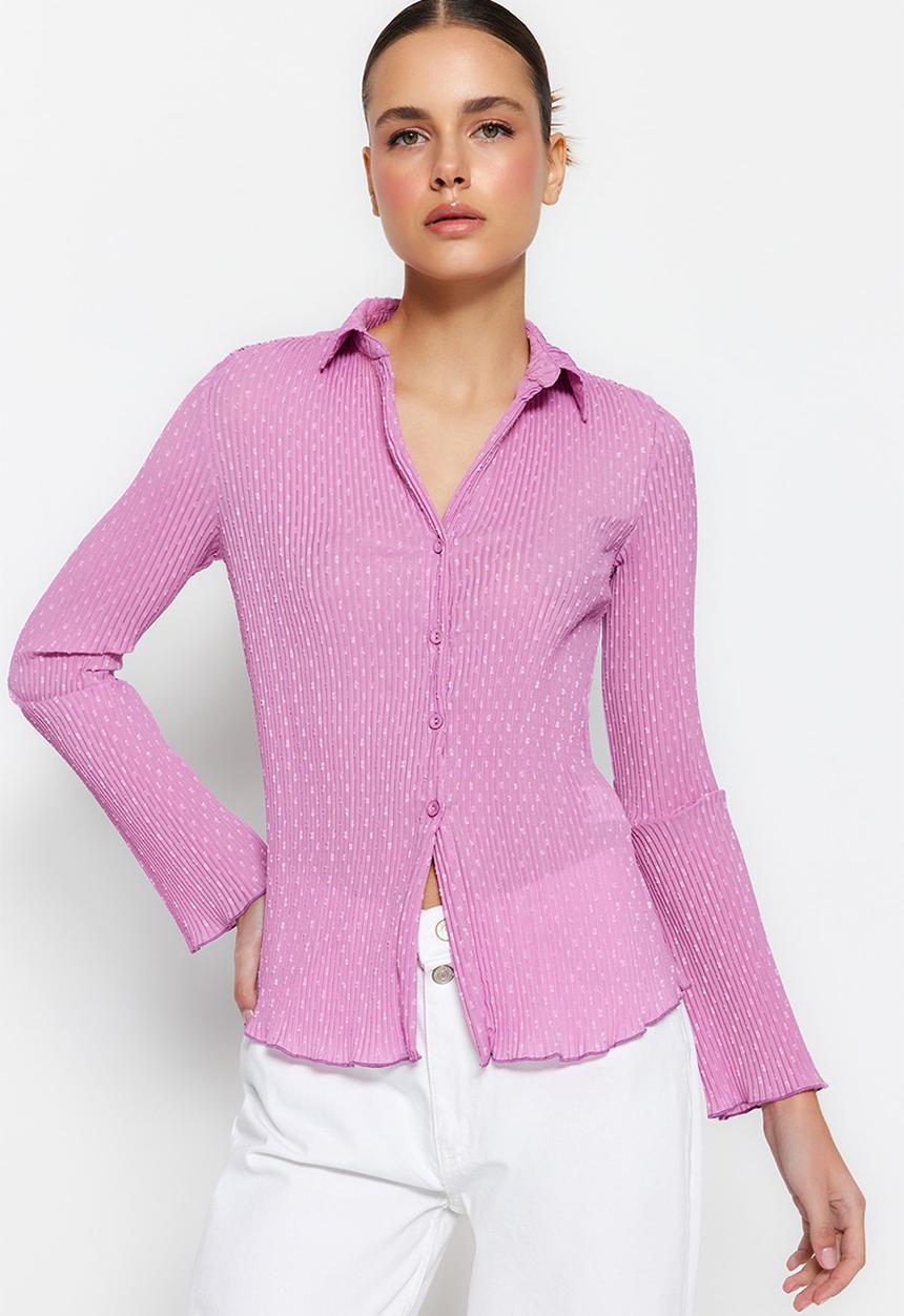 Trendyol - Polka dot fitted shirt - lilac