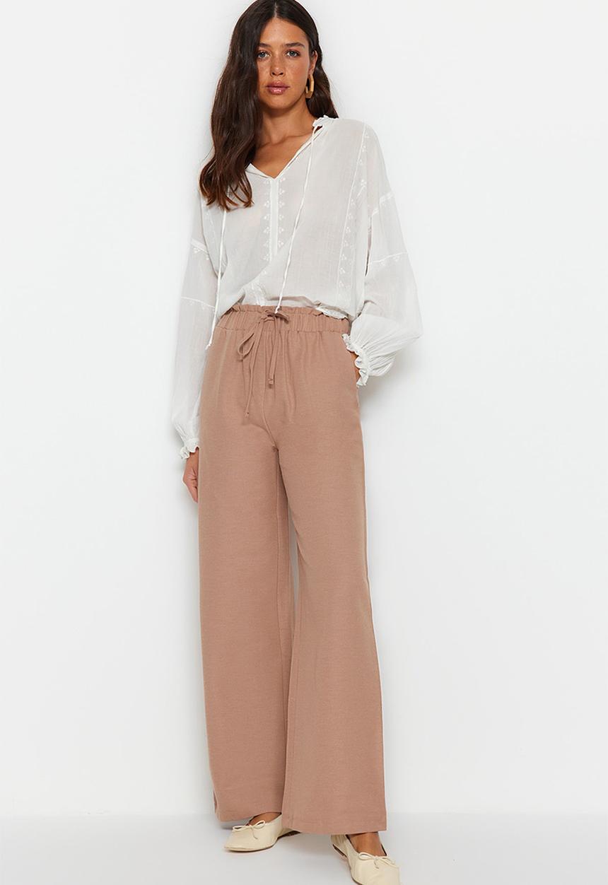 Trendyol - Wide leg drawstring trousers - mink